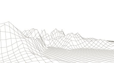 Dağların peyzaj tasarımı. Tel çerçeve 3D. Vektör illüstrasyonu.