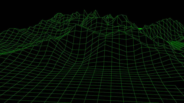 Σχεδιασμός τοπίου των βουνών. Wireframe τοπίο 3d. Εικονογράφηση διανύσματος. — Διανυσματικό Αρχείο