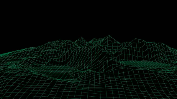 Σχεδιασμός τοπίου των βουνών. Wireframe τοπίο 3d. Εικονογράφηση διανύσματος. — Διανυσματικό Αρχείο