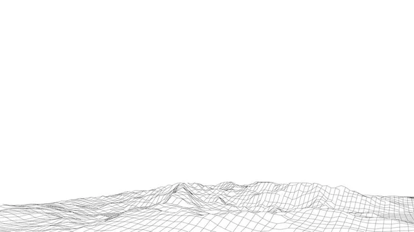 Landschaftsgestaltung von Bergen. Wireframe Landschaft 3d. Vektorillustration. — Stockvektor
