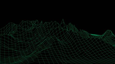 Dağların peyzaj tasarımı. Tel çerçeve 3D. Vektör illüstrasyonu