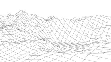 Dağların peyzaj tasarımı. Tel çerçeve 3D. Vektör illüstrasyonu