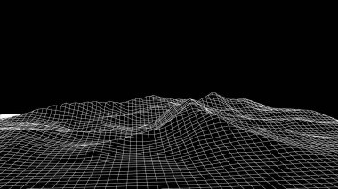 Dağların peyzaj tasarımı. Tel çerçeve 3D. Vektör illüstrasyonu