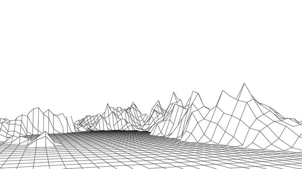 Projeto Paisagem Montanhas Wireframe Paisagem Ilustração Vetorial — Vetor de Stock