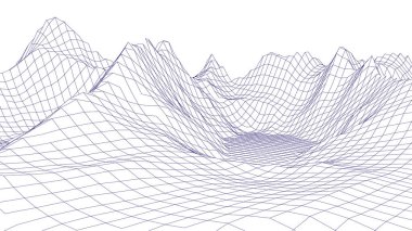 Dağların peyzaj tasarımı. Tel çerçeve 3D. Vektör illüstrasyonu.