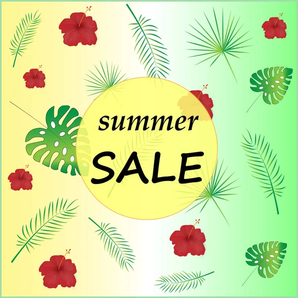 Summer Sale Illustration Background Tropical Leaves — Stock Vector