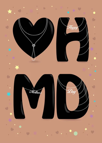 Feliz Día Las Madres Negro Gran Corazón Letras Collares Perlas —  Fotos de Stock