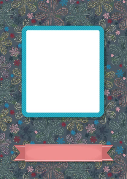 Anmutige Grußkarte Geometrisches Blumenmuster Blauer Rahmen Für Ein Individuelles Foto — Stockfoto