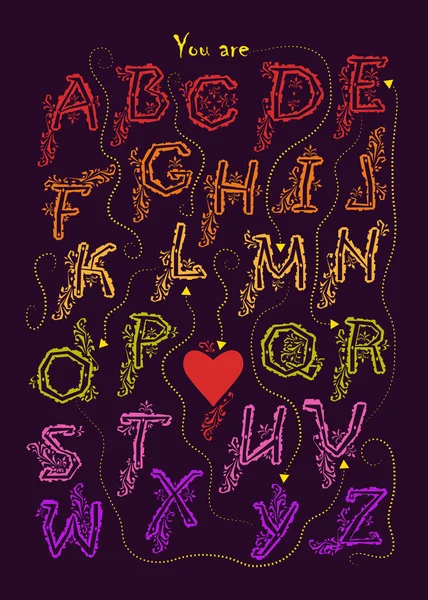 Artistic Alphabet Encrypted Romantic Message You Lover Colorful Letters Graceful — Stock Vector