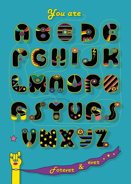 Художественный Алфавит Зашифрованным Романтическим Сообщением Моя Суперзвезда Карикатурные Черные Буквы — стоковое фото