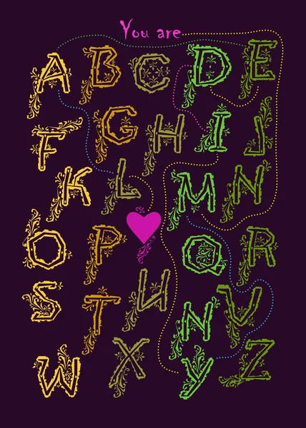 Artistic Alphabet Encrypted Romantic Message You Ideal Yellow Green Letters — Stock Photo, Image