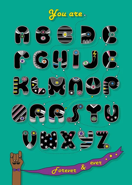 Artistic Alphabet Encrypted Romantic Message You Superhero Cartoon Black Letters — Stock Photo, Image