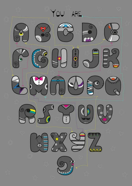 Artistic Alphabet Encrypted Romantic Message You Alien Cartoon Gray Letters — Stock Photo, Image