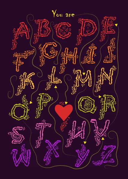 Artistic Alphabet Encrypted Romantic Message You Lover Colorful Letters Graceful — Stock Photo, Image