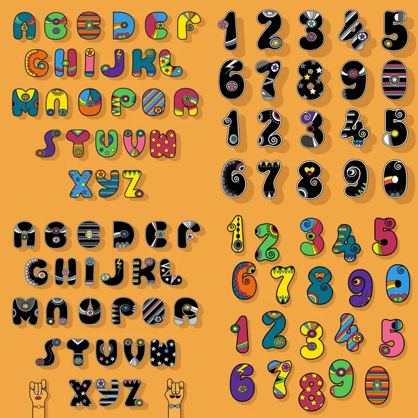 Set Letters Numbers Colorful Black Vintage Disco Alphabets Bright Decor — Stock Photo, Image