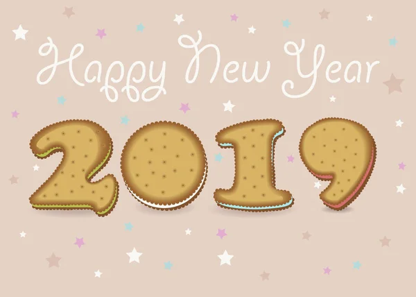 Bonne Année 2019 Nombre Jaune Artistique Comme Biscuits Crème Colorée — Image vectorielle