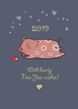 Domuz 2019 yılı. Kalpler, yıldız ve elma