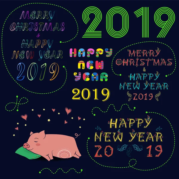 Navidad Año Nuevo 2019 Set Cielo Nocturno Con Inscripciones Brillantes — Foto de Stock