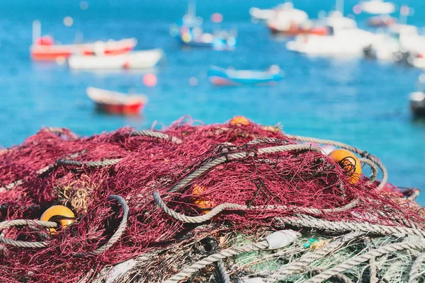 Filets Pêche Sur Fond Bateaux Pêche Dans Golfe Réseaux Premier — Photo