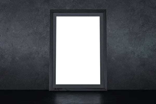 Mock up of empty picture frame black wooden in black stucco  concrete room interior