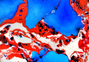 Su sıçrama resminin fotoğrafları. Arka plan resmi olarak kullanılacak su, akrilik, yağ ve süt karışımı soyut renkler. Mermer ya da okyanus desenli akrilik doku, çok renkli arkaplan fotoğrafı