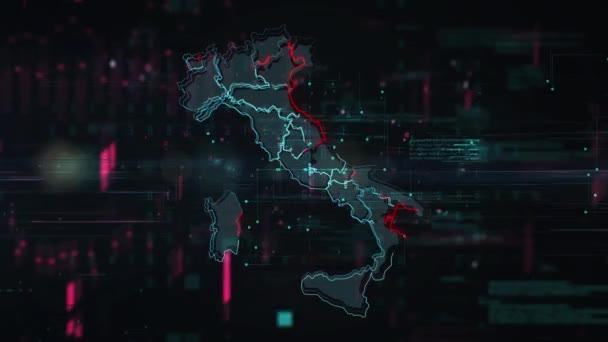 Italie carte effet bug fond. Motion graphique 2d design. — Video