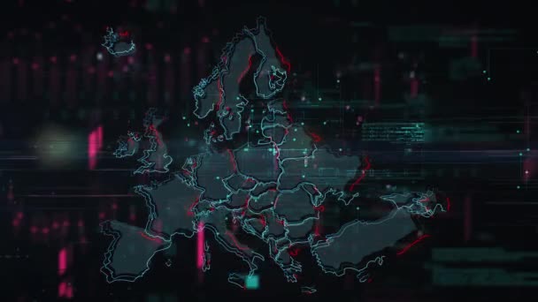 Europe carte glitch effet fond. Motion graphique 2d design. — Video