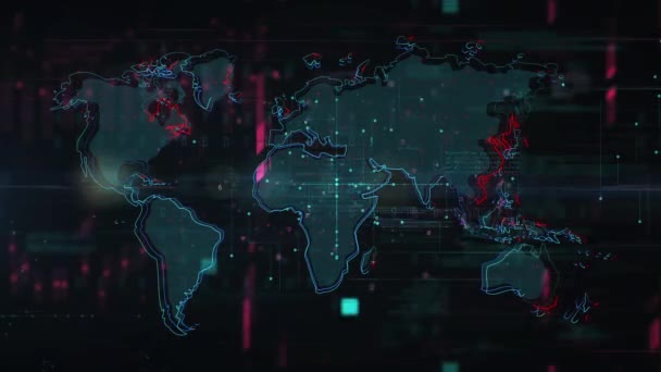 Mapa del mundo glitch efecto fondo. Diseño gráfico en movimiento 2d . — Vídeos de Stock
