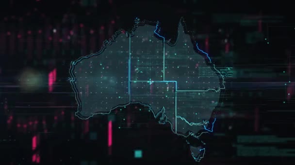 Australia mapa glitch efecto fondo. Diseño gráfico en movimiento 2d . — Vídeos de Stock