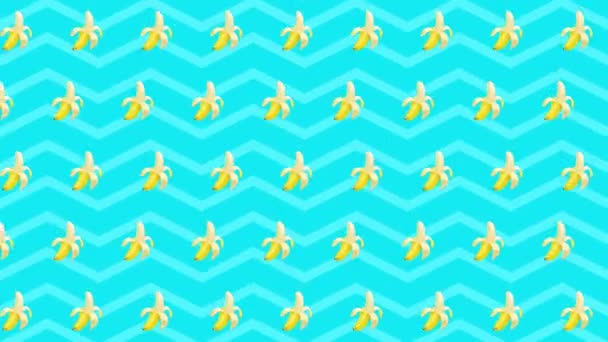 Beweging ontwerp banaan. Een geanimeerde banaan op blauwe achtergrond. — Stockvideo