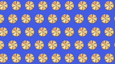 Mavi arka planda hareketli pizza. Döngü videosu.