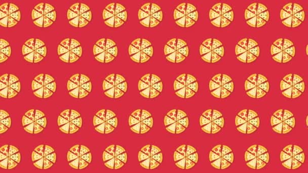 Pizza de movimiento animado sobre fondo rojo. Bucle de vídeo . — Vídeo de stock