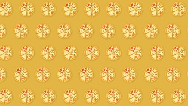 Animated motion pizza on a yellow background. Loop video. — Stock Video