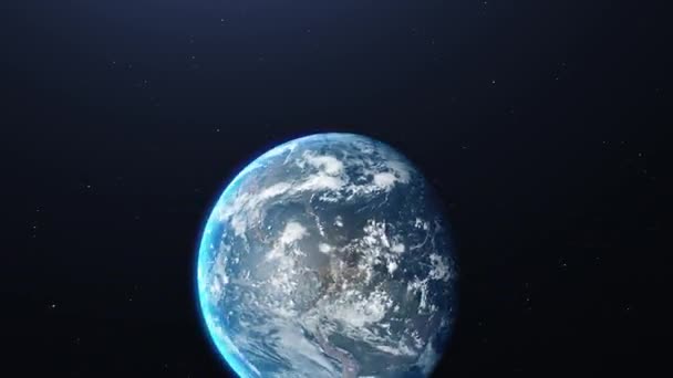 La vista desde el espacio. El planeta tierra despega desde la parte inferior de la pantalla. — Vídeos de Stock