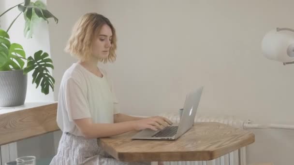 A young girl studying and working on my laptop sitting in a coffee shop. — Stock Video