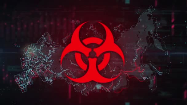 Biohazard Covid Focar Rusia Harta Corona Virus Design Grafic Mișcare — Videoclip de stoc