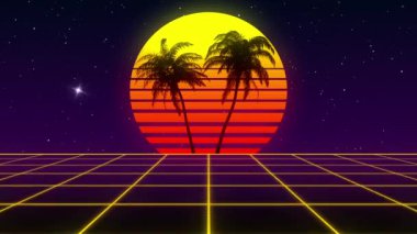 Klasik 3 boyutlu animasyon arka plan güneşi ve parlayan yıldızlar. Geçmişe dönüş. UHD 4K