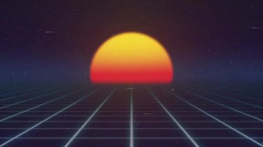 Retro 80 'lerin stil ızgarası güneş eski TV ekran animasyon arkaplanı