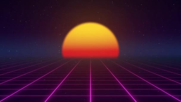 Retro 80s styl mřížka slunce hvězdy staré televizní obrazovky animace pozadí