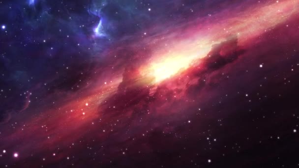 Reizen door sterrenvelden in de ruimte naar een ver sterrenstelsel — Stockvideo