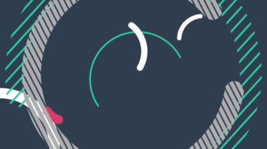 Renkli üçgenler, daireler, çizgiler içeren soyut model arkaplanı.