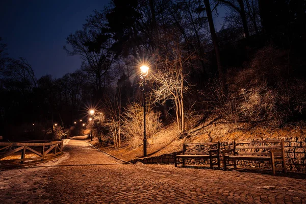 Petrin park por la noche, prague, República Checa, en invierno — Foto de Stock