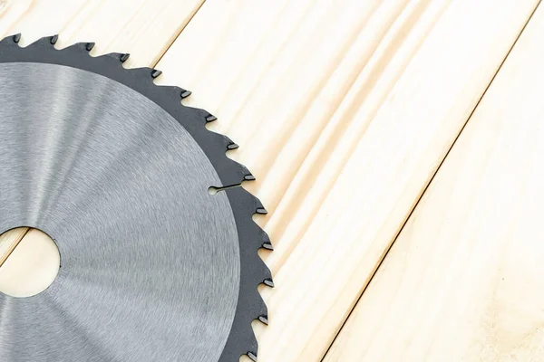 Circular Saw Blade Pinewood Table — Stock Photo, Image