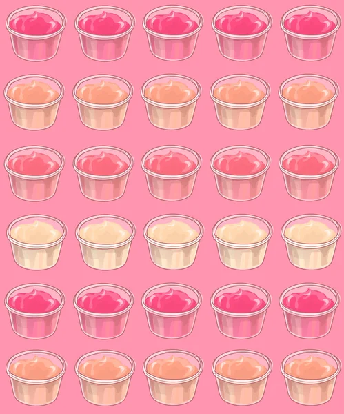 Niedlichen Rosa Hintergrund Mit Gläsern Mit Soßen Für Fast Food — Stockvektor