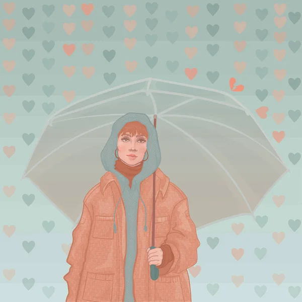 Trendiges Junges Mädchen Das Einen Regenschirm Der Hand Hält Der — Stockvektor