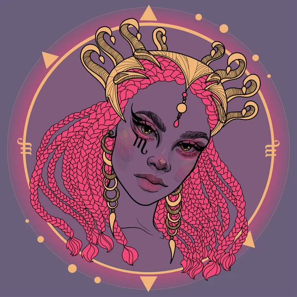 Dívka Žena Portrét Tvář Astrologický Zvěrokruh Znamení Horoskop Scorpio — Stockový vektor