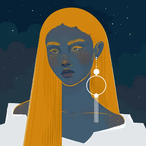 Красивая Девушка Луна Звездном Свете Фоне Ночного Неба — стоковый вектор