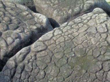 Dağın eteğinde kocaman kayalar var.