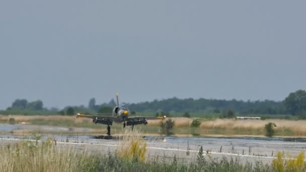 Avion de combat militaire à réaction L-39 Ralentir après l'atterrissage au ralenti — Video