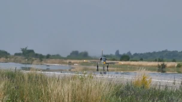 Slow Motion TakeOff of Military Combat Jet Aircraft of Bulgarian Air Force — Stock Video